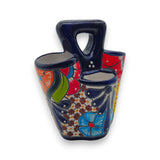Handmade Talavera utensil crock with bright patterned finish