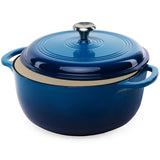 Blue 6-quart enamel cast iron Dutch oven front view