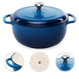 Blue enamel cast iron Dutch oven with lid and handles