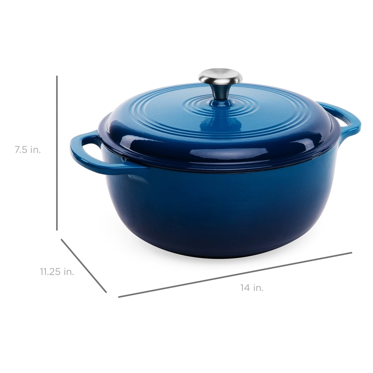 Blue enamel cast iron Dutch oven side profile