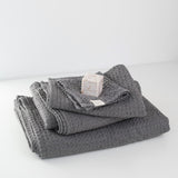 Dark grey linen-cotton waffle towel set folded together