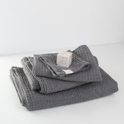 Dark grey linen-cotton waffle towel set folded together