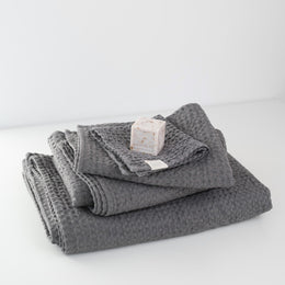 Dark Grey Linen-Cotton Waffle Towel Set