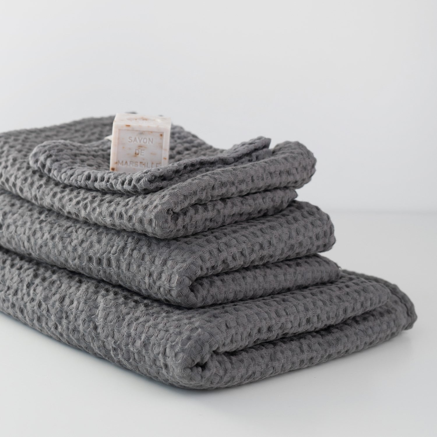 Linen-cotton waffle towel set for calm bathroom styling