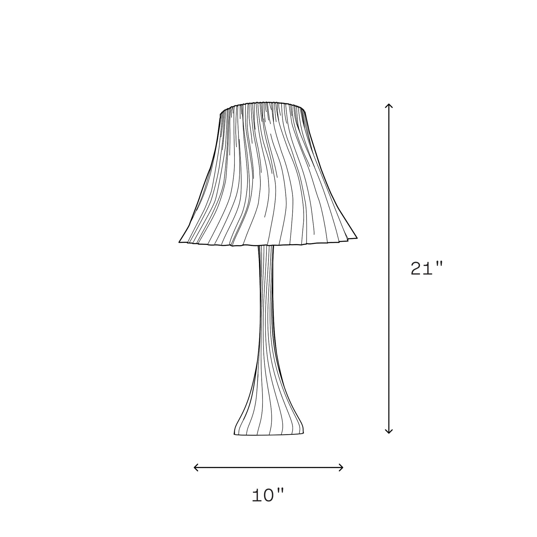 Pleat table lamp dimensions diagram.