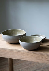 Concrete stoneware nesting bowls in handmade neutral finish