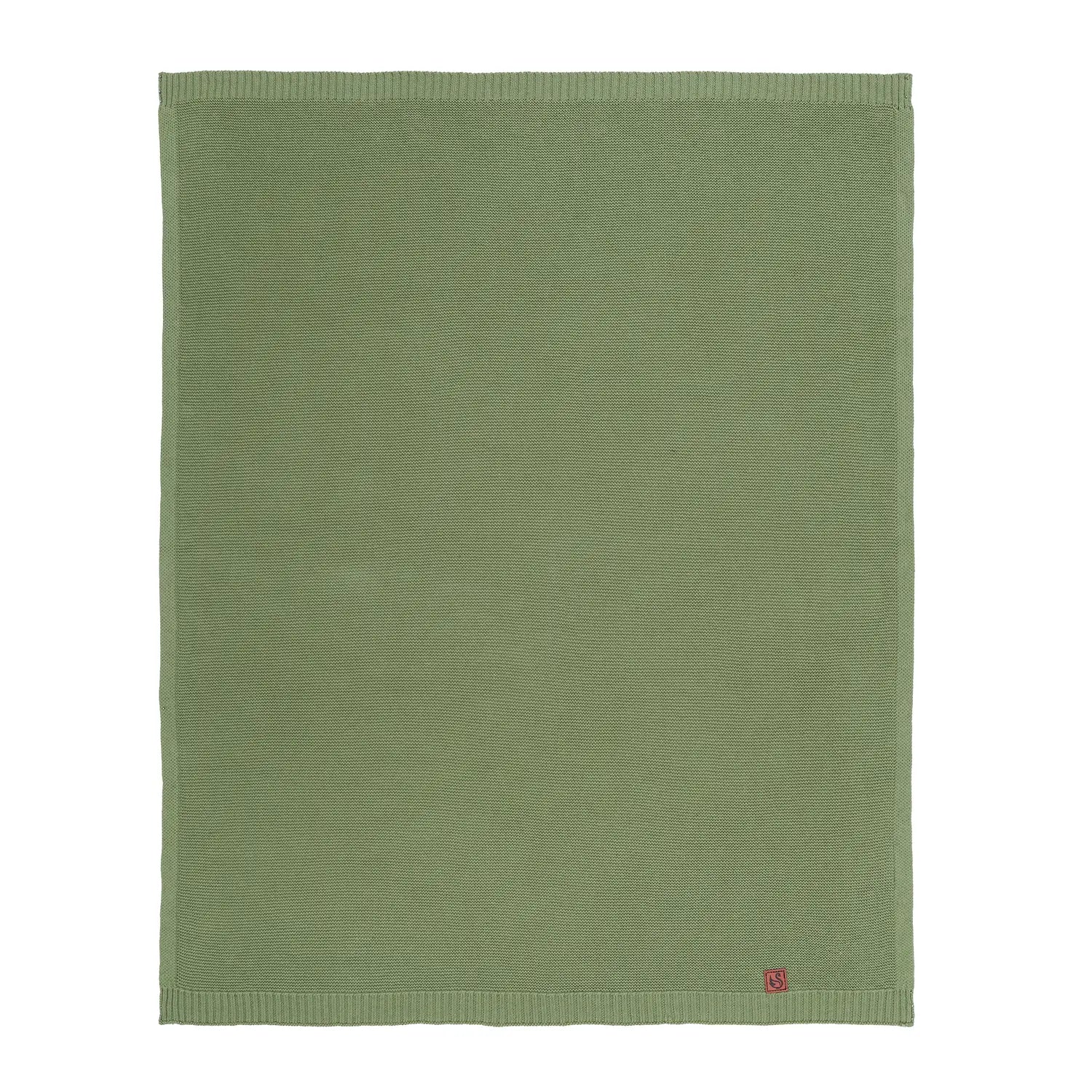 Soft sage green cotton baby blanket with knit texture