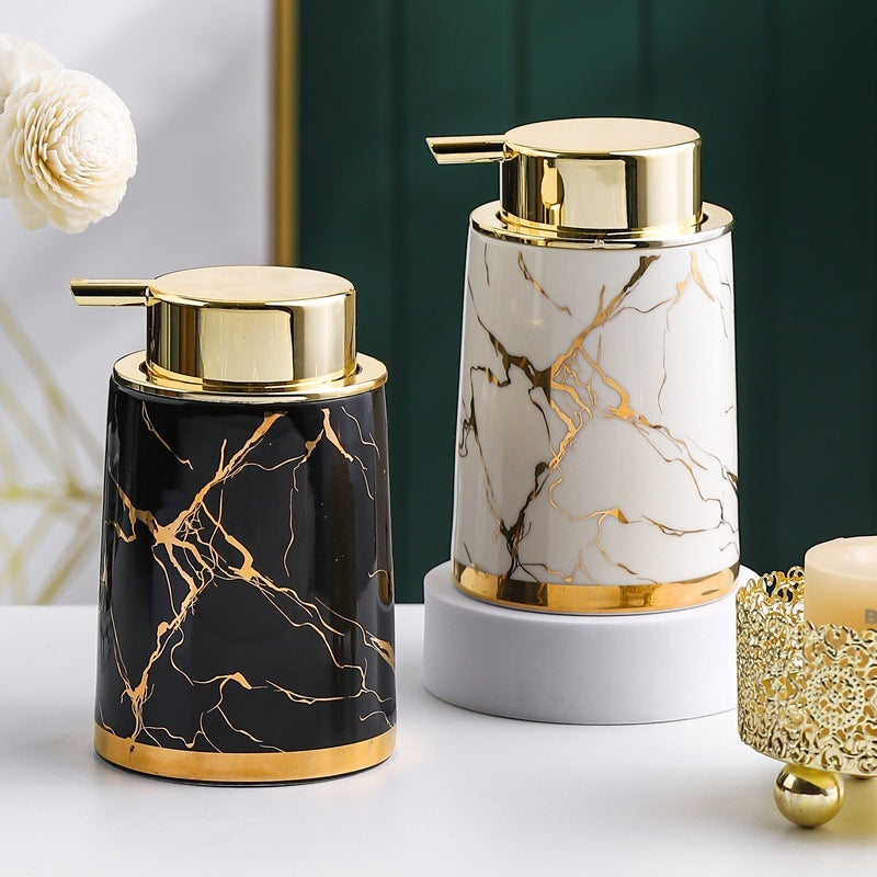 Ceramic soap dispenser for kitchen counter or guest bath